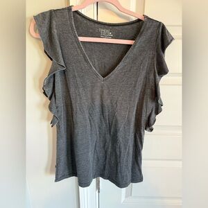 Time and Tru Women's Charcoal Ruffle Sleeve Tee